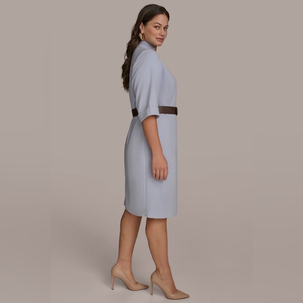 NWT DONNA KARAN NEW YORK PLUS SIZE ELBOW SLEEVE SHEATH DRESS COLOR GLACIAL BLUE - Picture 3 of 11